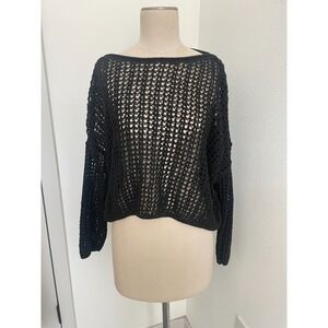 Zara Sweater Women M Black Open Knit Boat Neck Loose Whimsigoth Dark Romantic